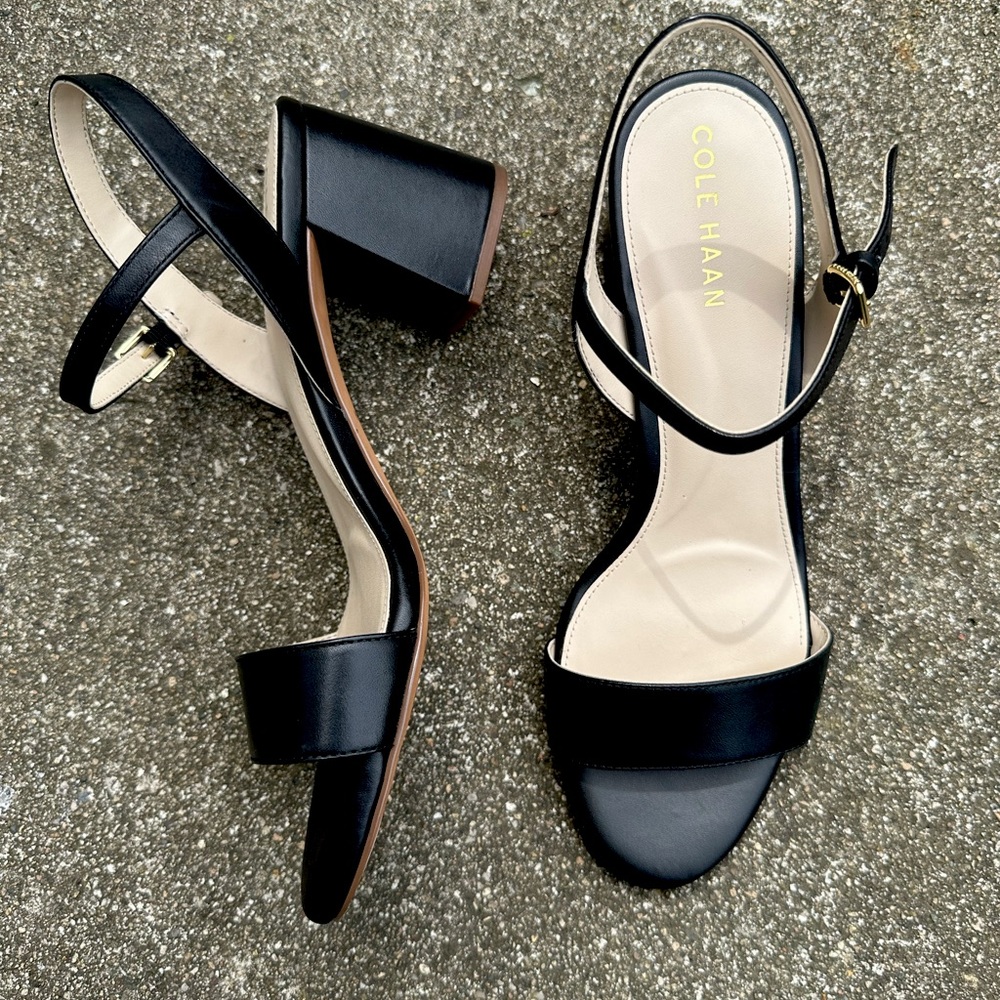 NWT Cole Haan classic, black, simple, comfortable, genuine, leather, chunky heel